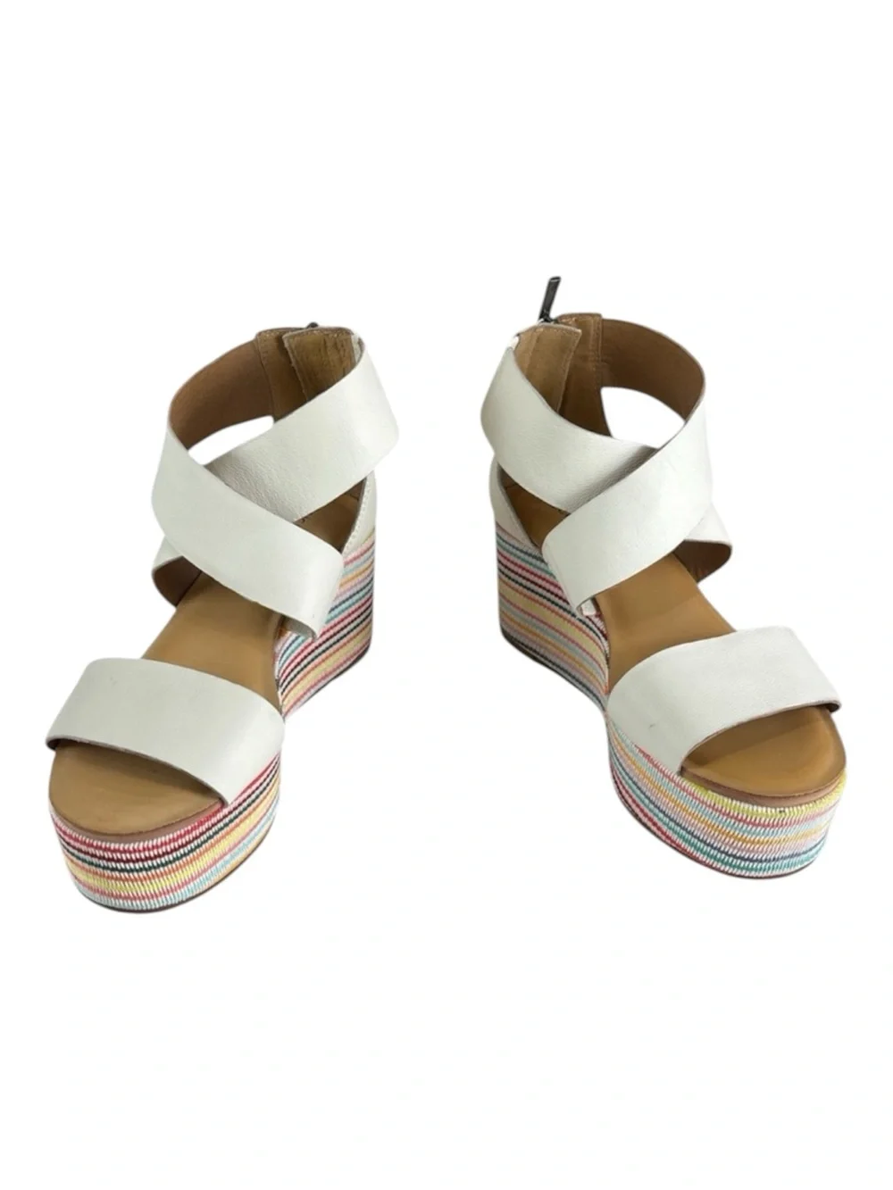 Lucky Brand White Multi-Color Rainbow Platform Wedge Sandals NWOT (no box)
